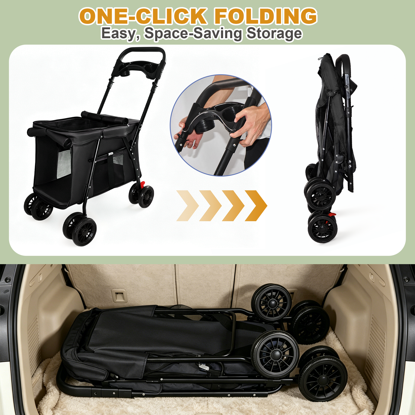 Pet Stroller Foldable 4-Wheel Design with Breathable Mesh