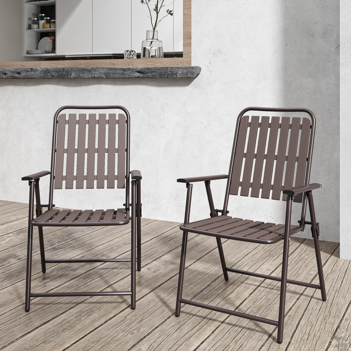 3-Piece Outdoor Patio Furniture Set with Foldable Chairs & Tempered Glass Table