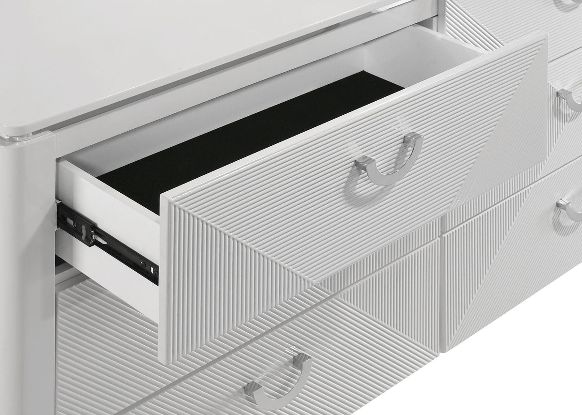 Cassia 6-drawer Dresser Cabinet with Mirror White High Gloss
