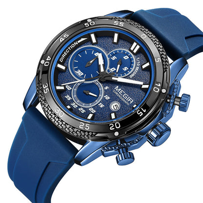 Multifunctional Three-eye Chronograph With Silicone Strap