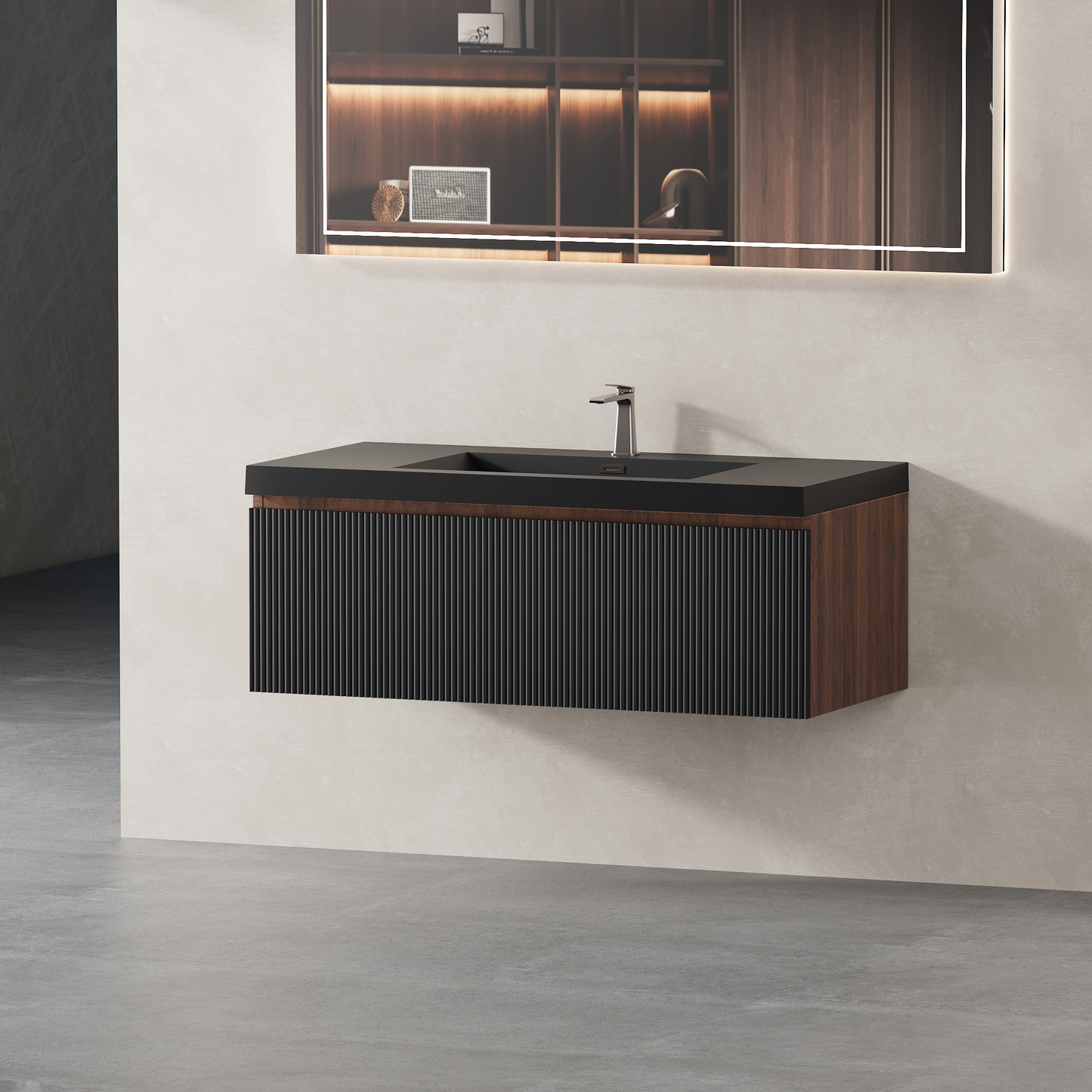 42" Floating Bathroom Vanity with Sink and Striped Storage Cabinet