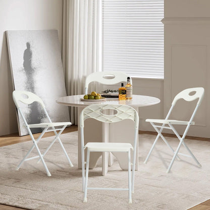 Folding Chairs, Stackable & Waterproof (Set of 4) - White