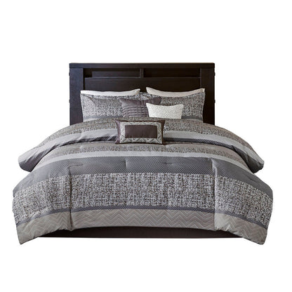 7 Piece Jacquard Comforter Set Grey/Taupe Cal King