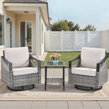 3-Piece Outdoor Conversation Set with Swivel Rocking Chairs