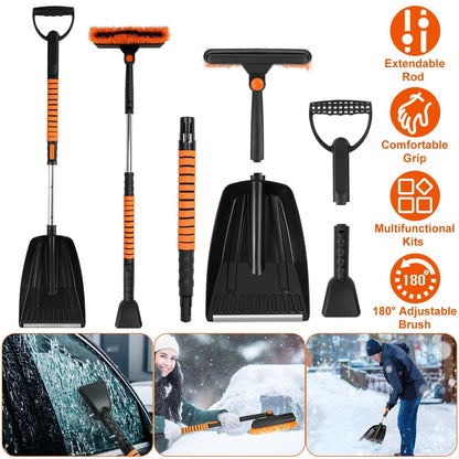 5 in 1 Detachable Snow Remover Kits Extendable Ice Scraper Snow Shovel 180¡ Adjustable Snow Brush Head for Car Windshield Roof