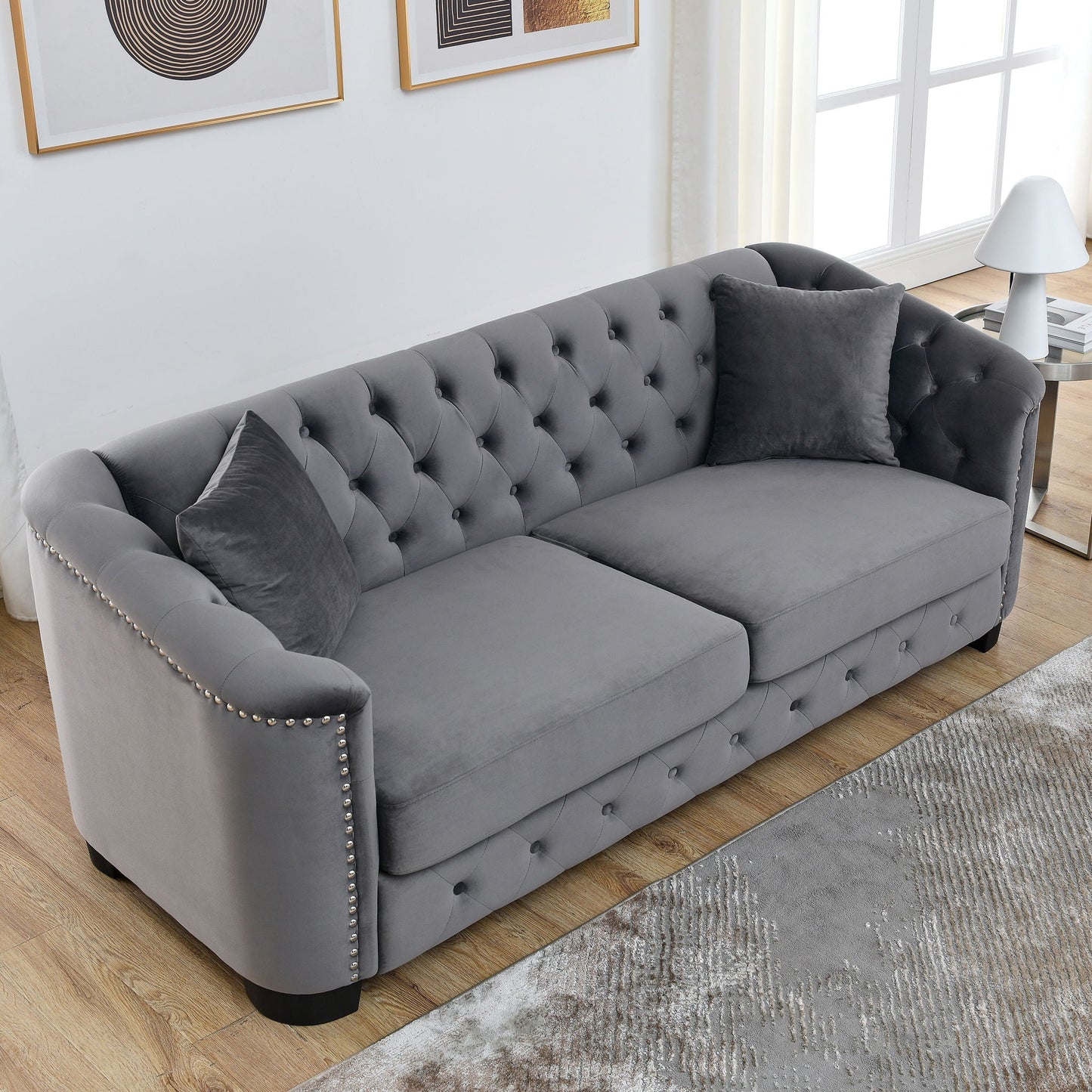 Modern Chesterfield Sofa With Tufted Backrest For Living Room