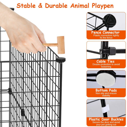 Small Animal Playpen with Door Dog Metal Playpen Small Medium Kitten Puppy Guinea Pig Rabbit Kennel Small Animal Cage Metal Wire Fence For Indoor Outd