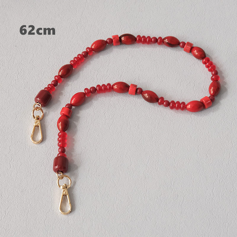 Fashionable Red Beaded Chain Accessory Crossbody Lanyard Bag