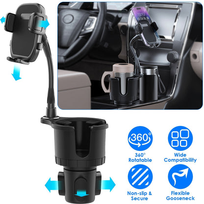 2 In 1 Car Cup Phone Holder Automotive Drink Holder with 360¡ Rotating Gooseneck Phone Mount Adjustable Base Fit for Most Phones Cups Vehicles