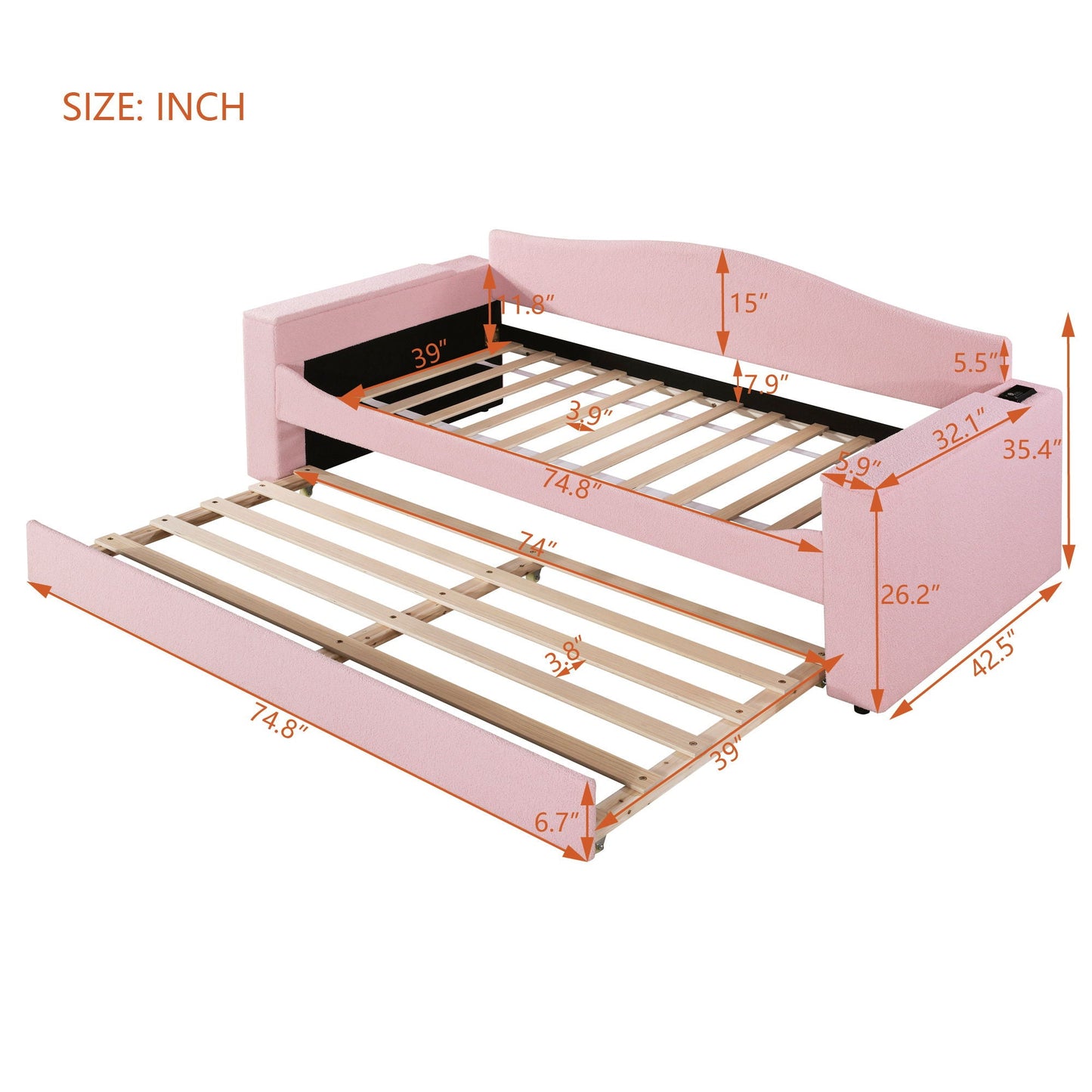 Upholstered Daybed With Storage Armrests, Trundle And Latest Integrated tooth Audio System