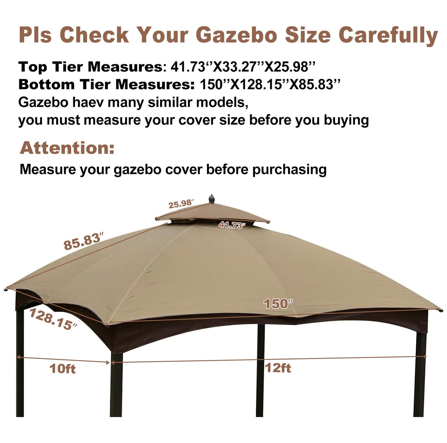 Replacement Canopy Top for Lowe's Allen Roth Heavy Duty 10x12 Gazebo