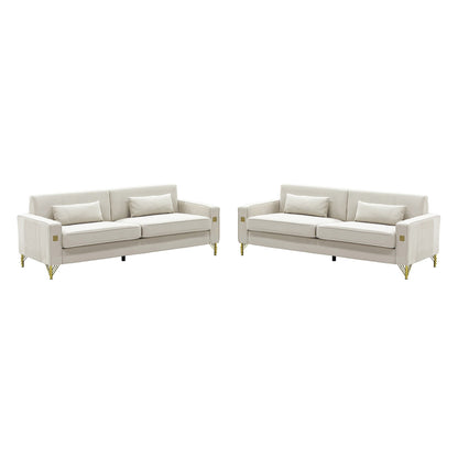 Ivory White 2-Piece Velvet Sofa Set