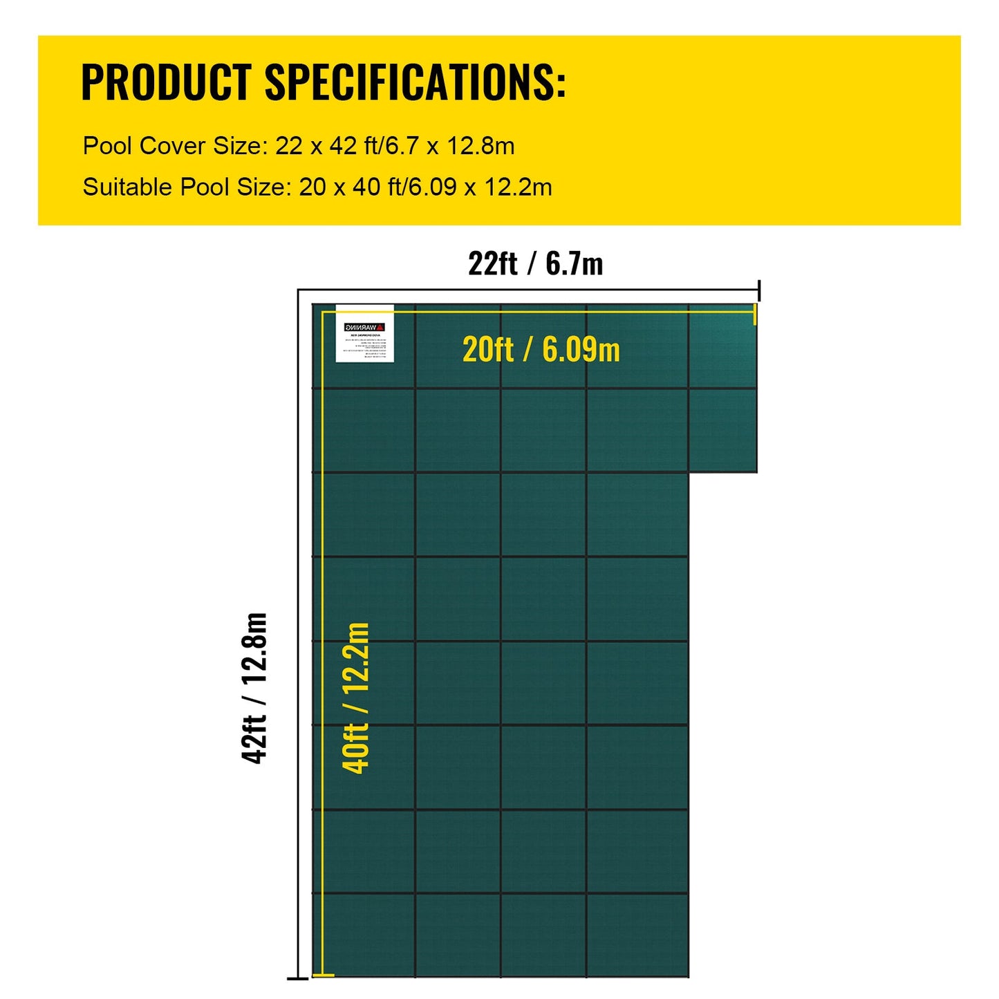 Inground Pool Safety Cover, 22 ft x 42 ft Rectangular Winter Pool Cover with Right Step