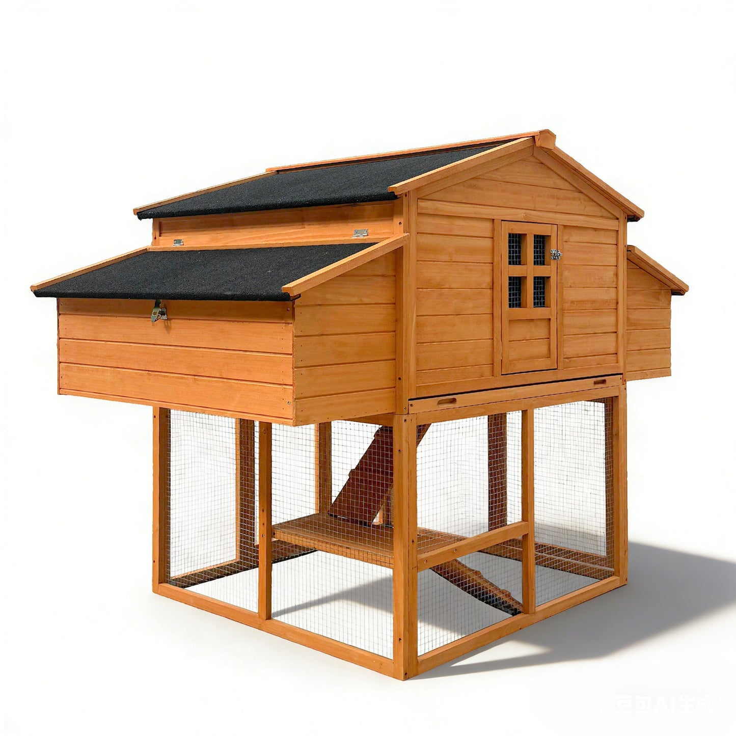 Chicken House for Outdoor with Two Nesting Boxes, Leakproof Pull-On Tray, and UV-Resistant Roof Panel