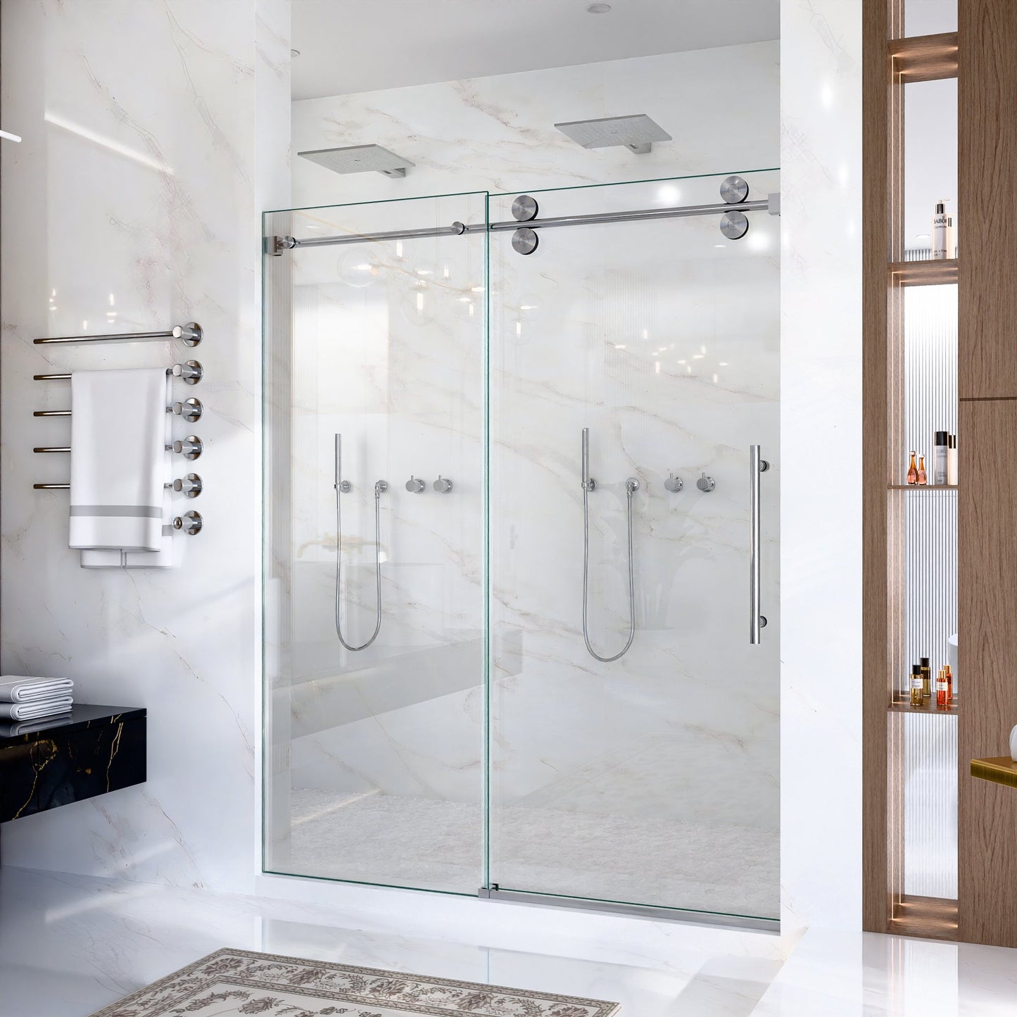 56-60"W x 72"H Frameless Sliding Shower Door – Clear Tempered Glass