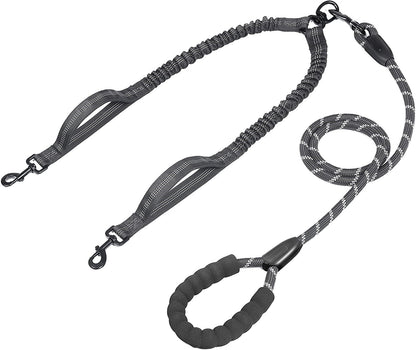 Pet Double Leash, One For Two, Double-Headed Dog Leash, 2 Dog Leashes, Telescopic Elastic Luminous Anti-Tangle Dog Leash