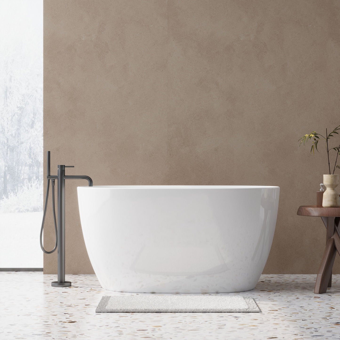 Freestanding Oval Bathtub With Overflow And Pop Up Drain, Double Walled Design - Gloss White