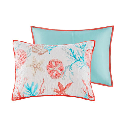 6 Piece Cotton Sateen Quilt Set with Throw Pillows Coral Full/Queen
