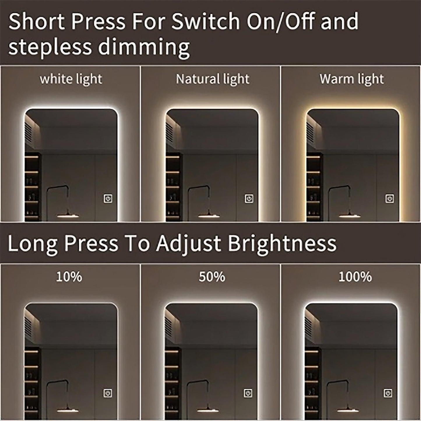 Frameless Full Length Floor Mirror With LED Light, Dimming & 3 Color Modes Mirror - Silver