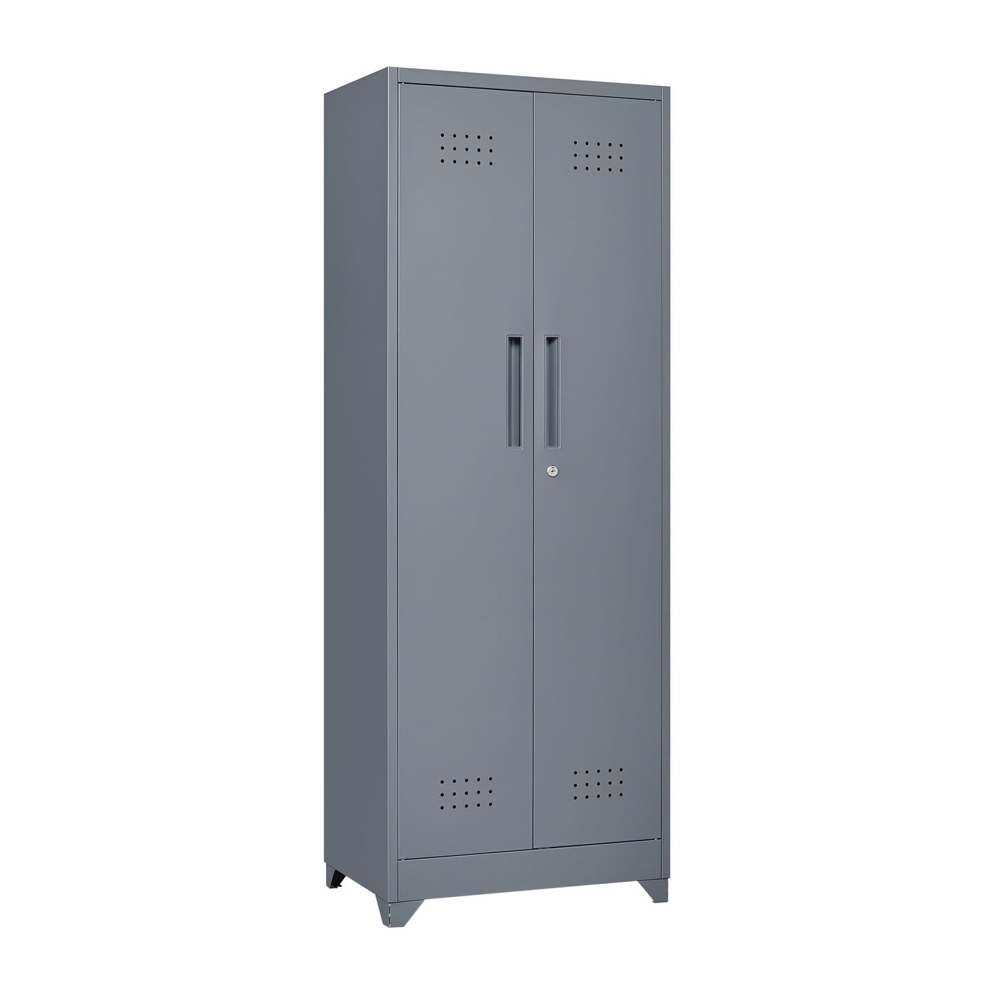 Heavy Duty Storage Cabinet With Locking Doors, Hanging Rod & Shelves, Broom Closet - Gray