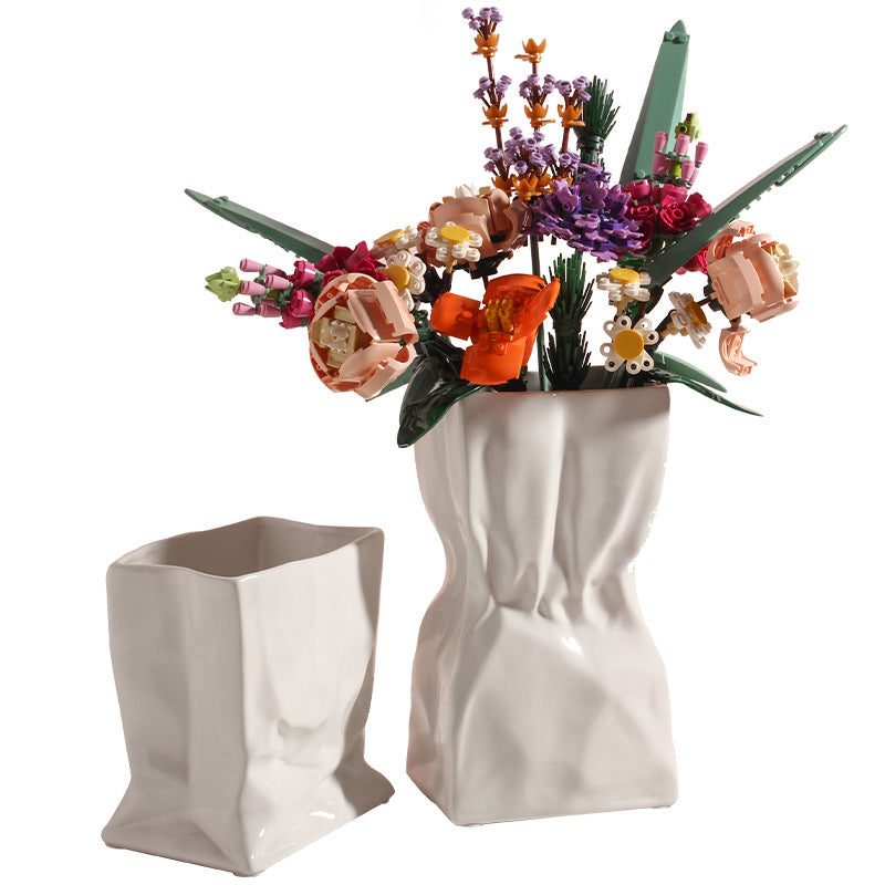 White Ceramic Vase Art Ornaments Living Room Flower Arrangement Decoration