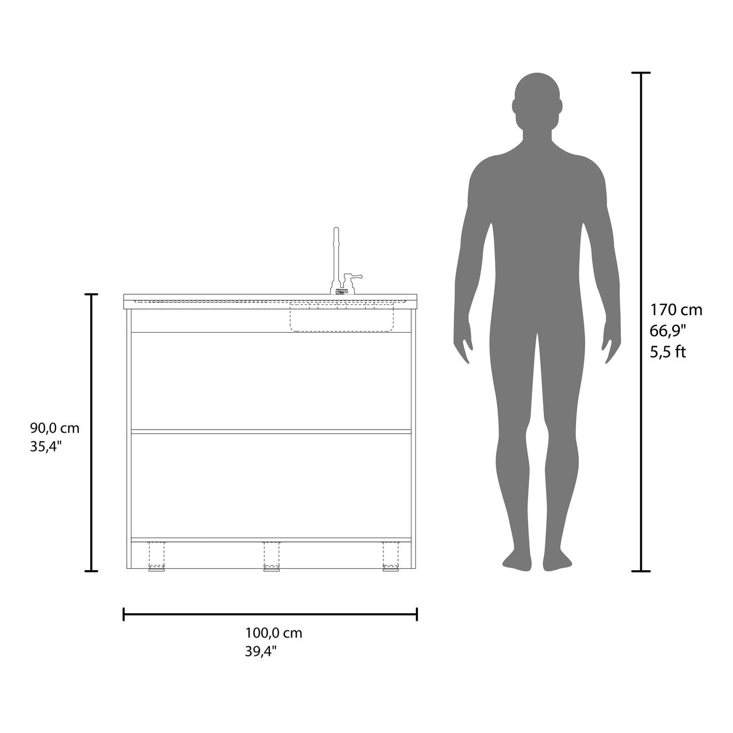 Salento Freestanding Sink, Double Door Cabinet, Two Shelves
