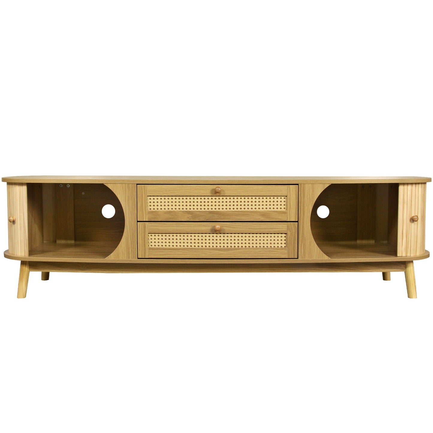 Rattan TV Stand For Tvs Up To 75'', Modern Farmhouse Media Console, Entertainment Center With Legs, TV Cabinet For Living Room, Home Theatre - Natural Wood