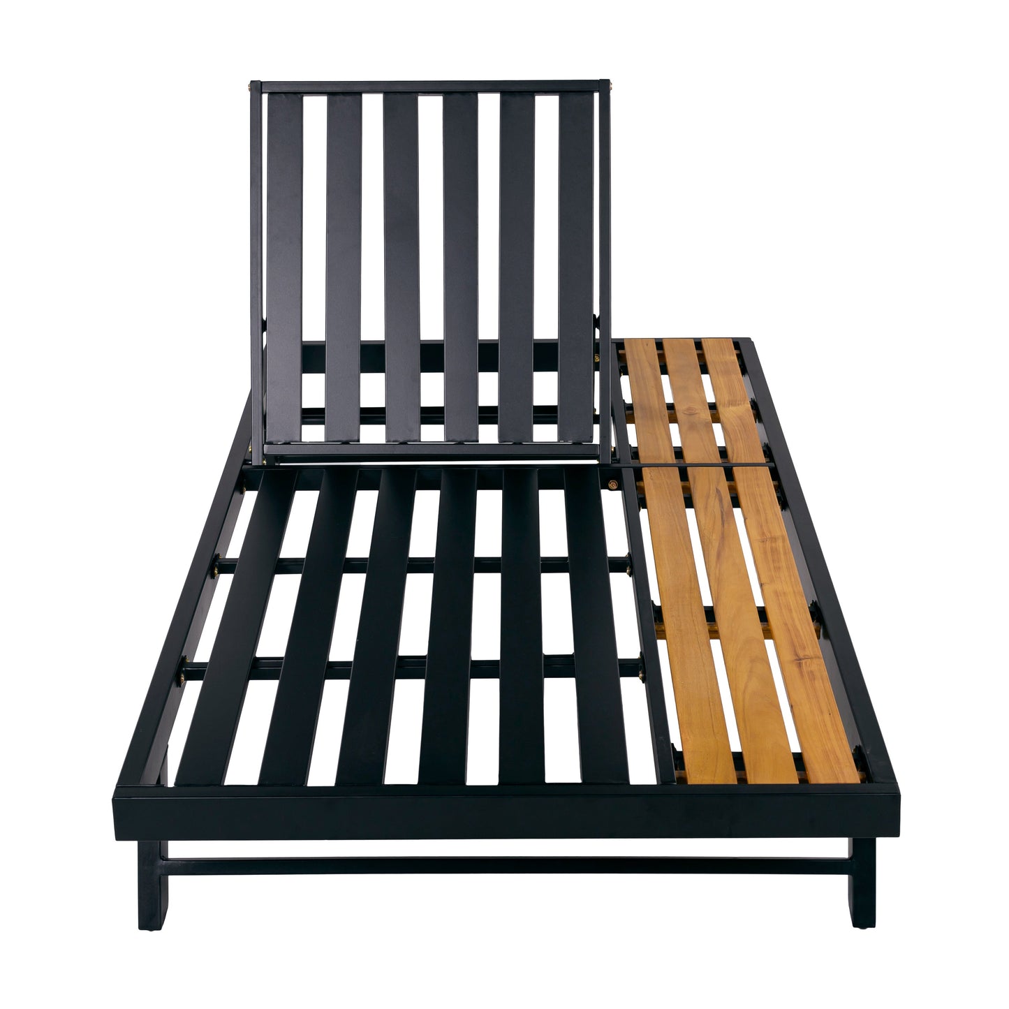 Black Iron + Teak Finish Wood Chaise Lounge Frame