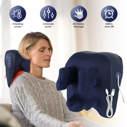 Cordless Neck Shoulder Massager With Soothing Heating 3 Intensity Levels 2 Heating Levels Electric 4D Shiatsu Deep Kneading Pillow For Back Traps Gift
