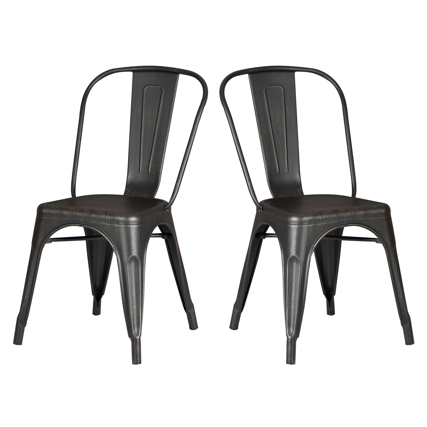 Set of 4 Stackable Metal Dining Chairs, Modern Industrial Slat Back