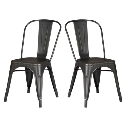 Set of 4 Stackable Metal Dining Chairs, Modern Industrial Slat Back