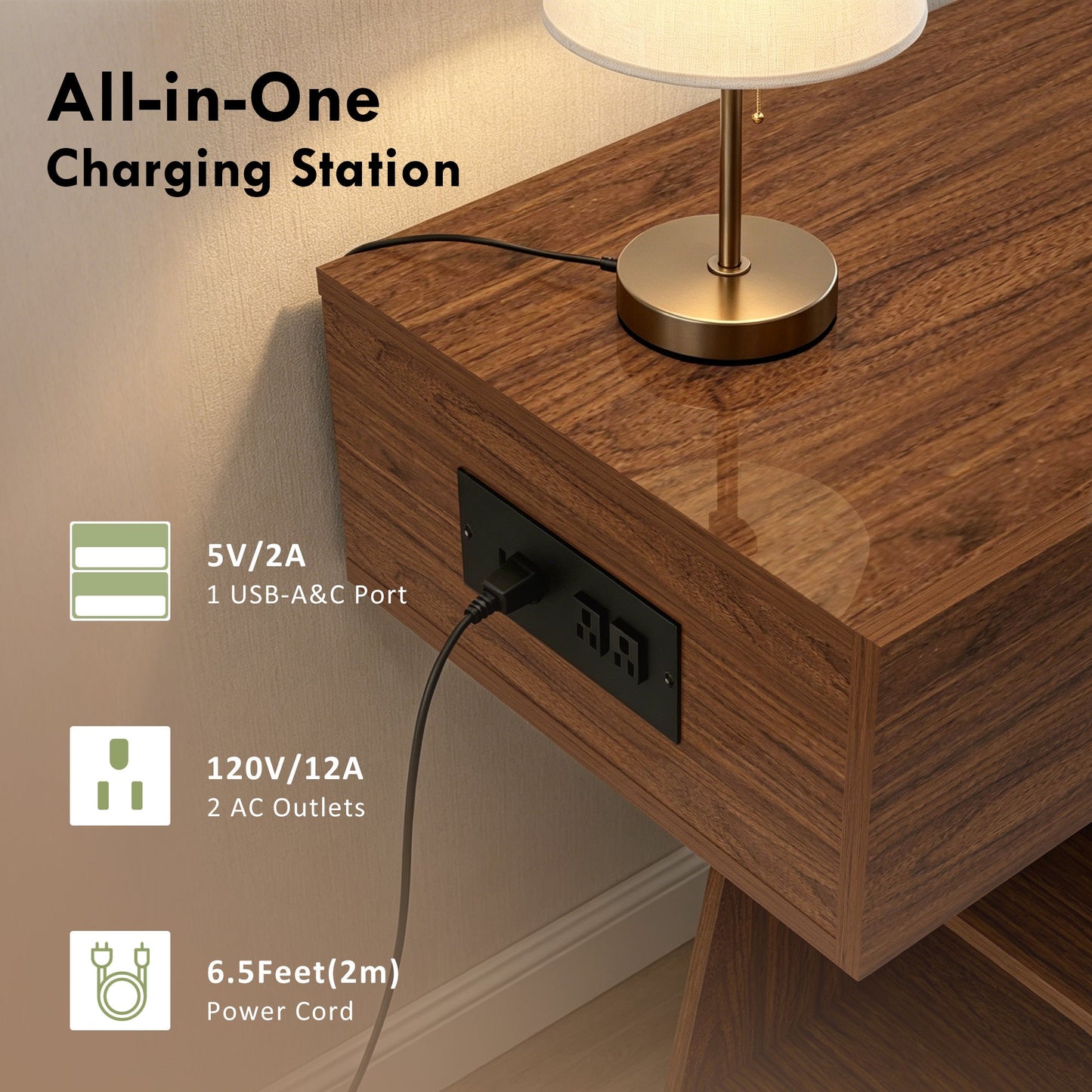 60 Inch Narrow Console Table with Built-in Power Outlet