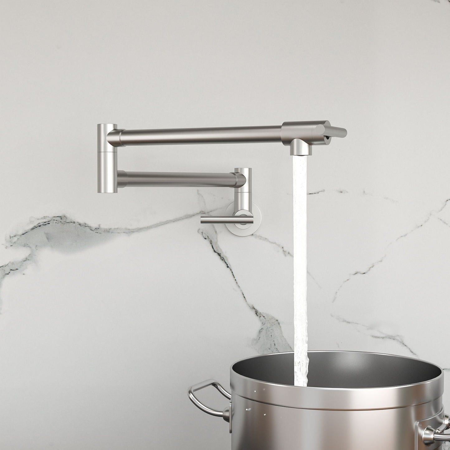 Wall Mount Pot Filler Faucet Folding Stretchable Kitchen Sink Faucet With 2 Handles - Brushed Nickel