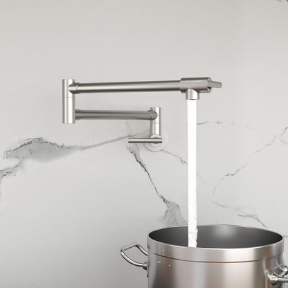 Wall Mount Pot Filler Faucet Folding Stretchable Kitchen Sink Faucet With 2 Handles - Brushed Nickel