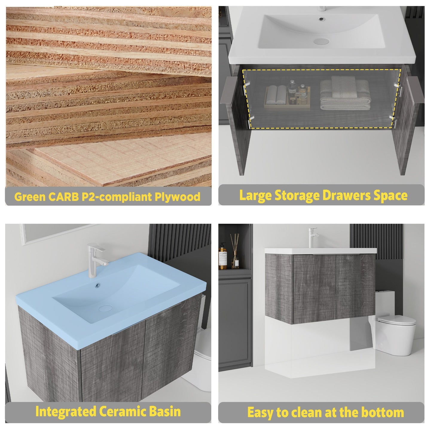 36 Inch Floating Bathroom Vanity with Ceramic Sink and Soft-Close Door