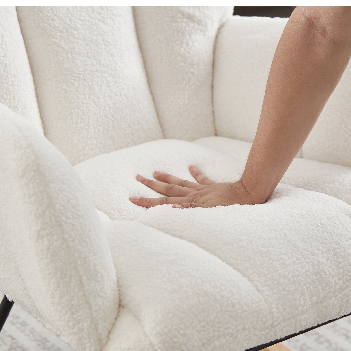 Glider Chair for Living Room Tufted Upholstered Teddy Fabric Rocking Chair