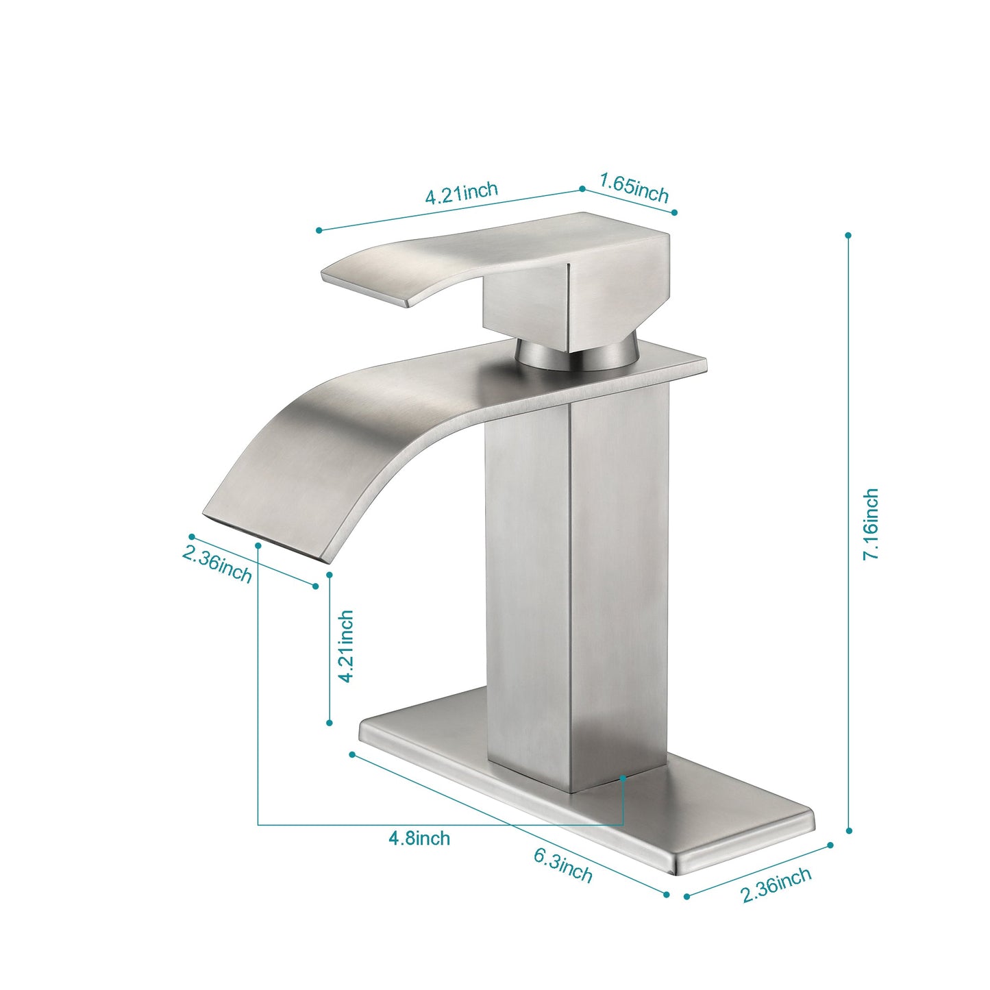 Waterfall Spout Bathroom Faucet, Single Handle Vanity Sink Faucet