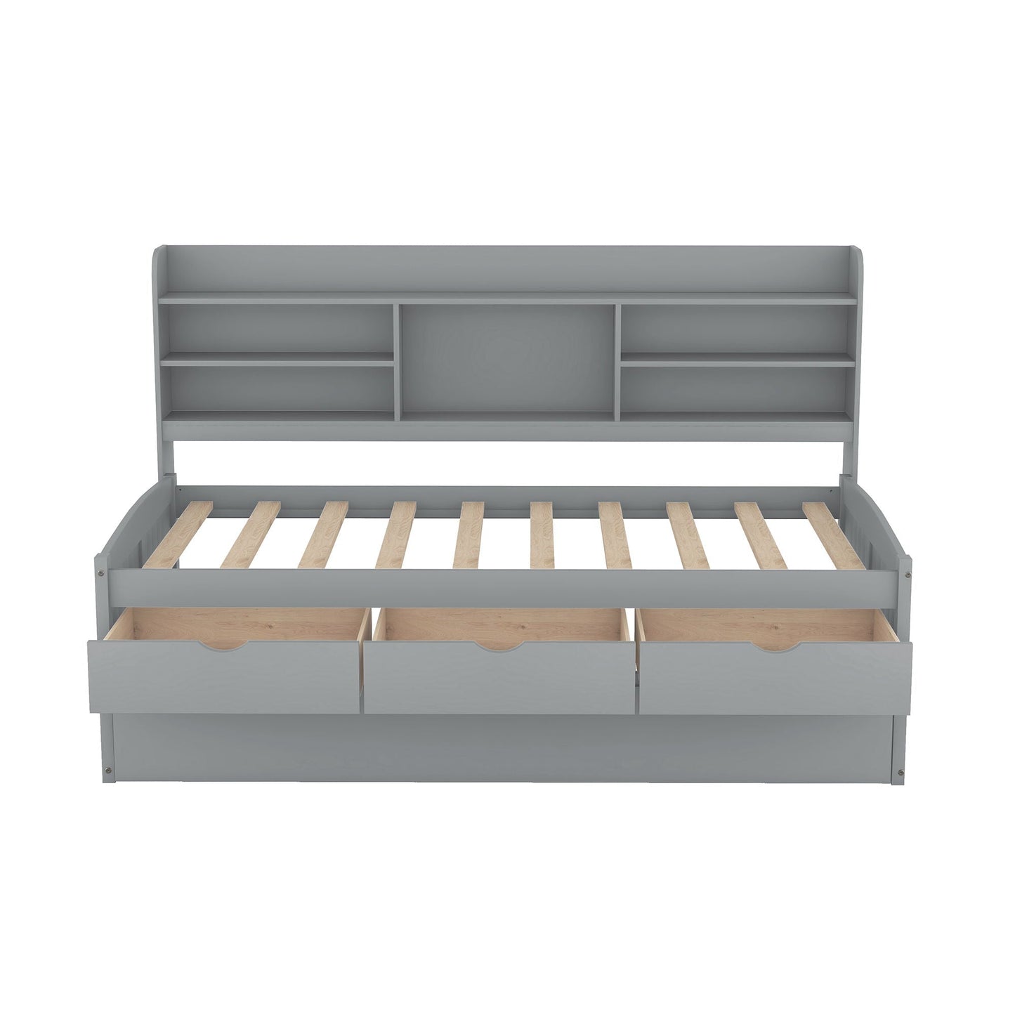 Captain Bed With Built In Bookshelves, 3 Storage Drawers, And Trundle