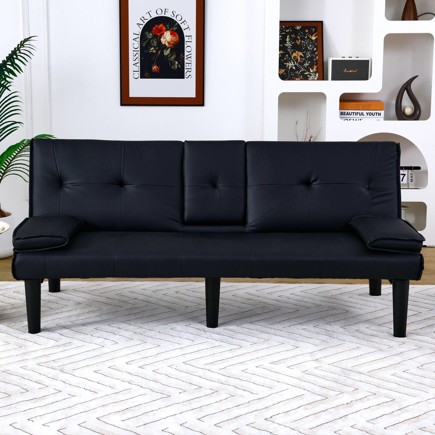 Sofa Bed With Foldable Design And Cup Holder