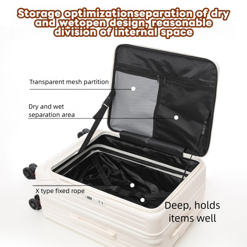 Front Opening Expandable Carry On Luggage, Large And Medium Sized Cabin Bag, Made Of Alloy Material, TSA Lock, USB Charging Port, Foldable Cup Holder