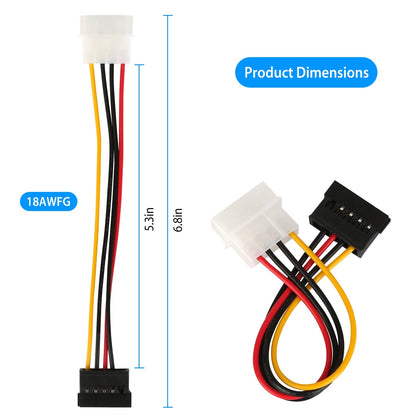 2 Packs 4 Pin Male To 15Pin Female Data Cable Adapter Converter Hard Drive Cable