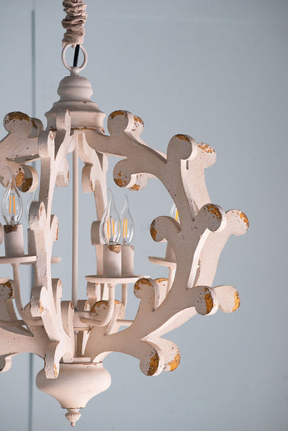 6 Light Chandelier, Hanging Light Fixture With Adjustable Chain For Kitchen, Bulb Not Included - White