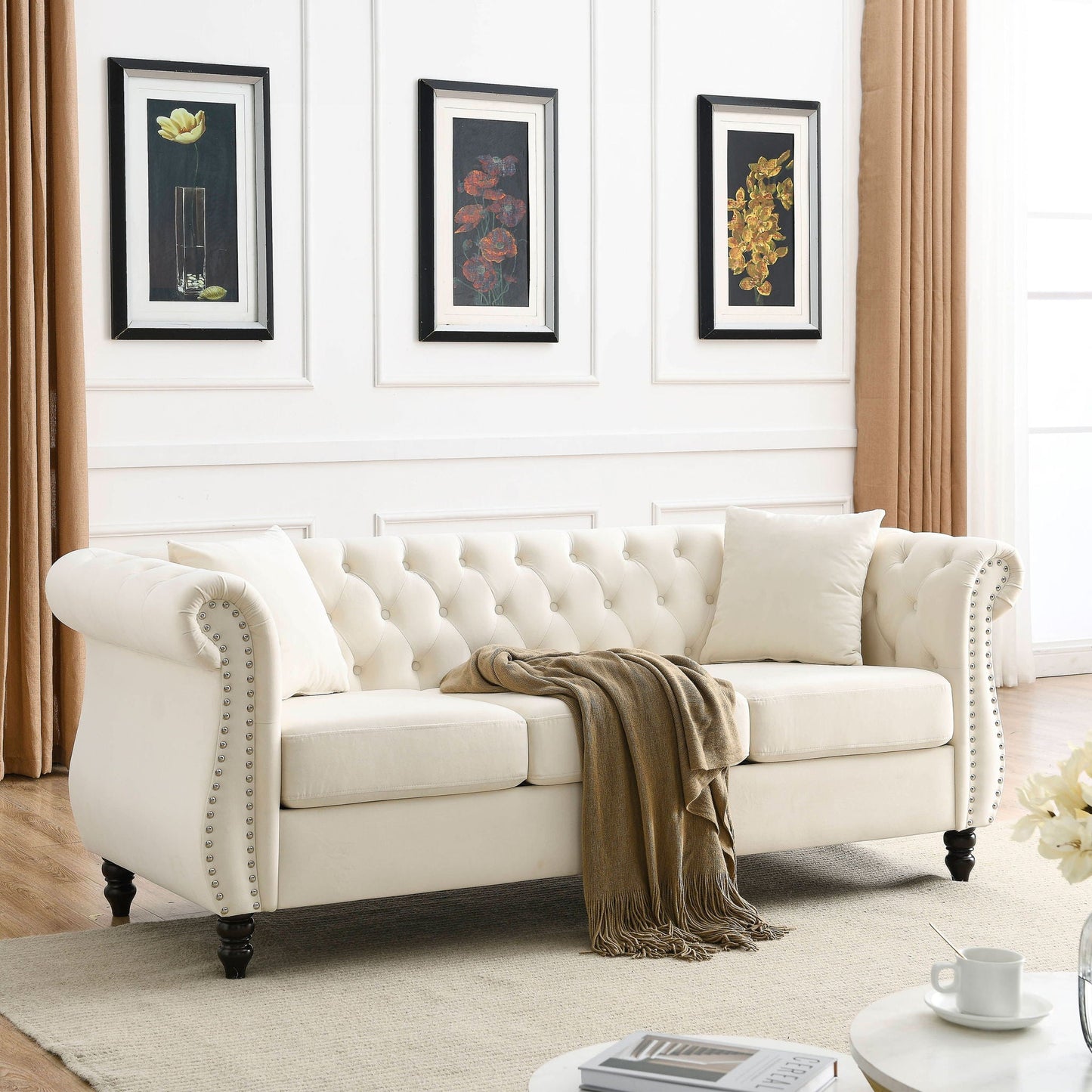 Chesterfield Sofa With Rolled Arms And Nailhead Trim