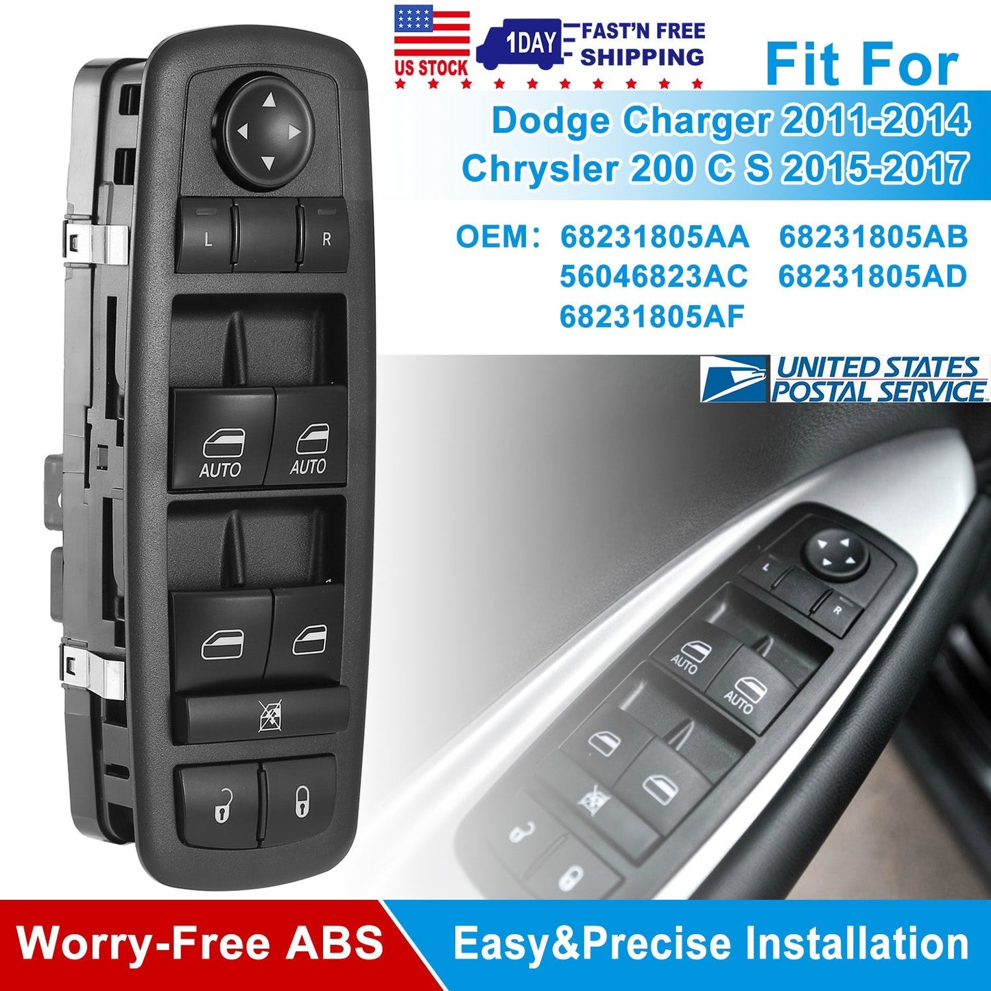 Electric Master Power Window Switch Fit for 2011-2017 Dodge Charger Chrysler Front Left Driver Side 68231805AA