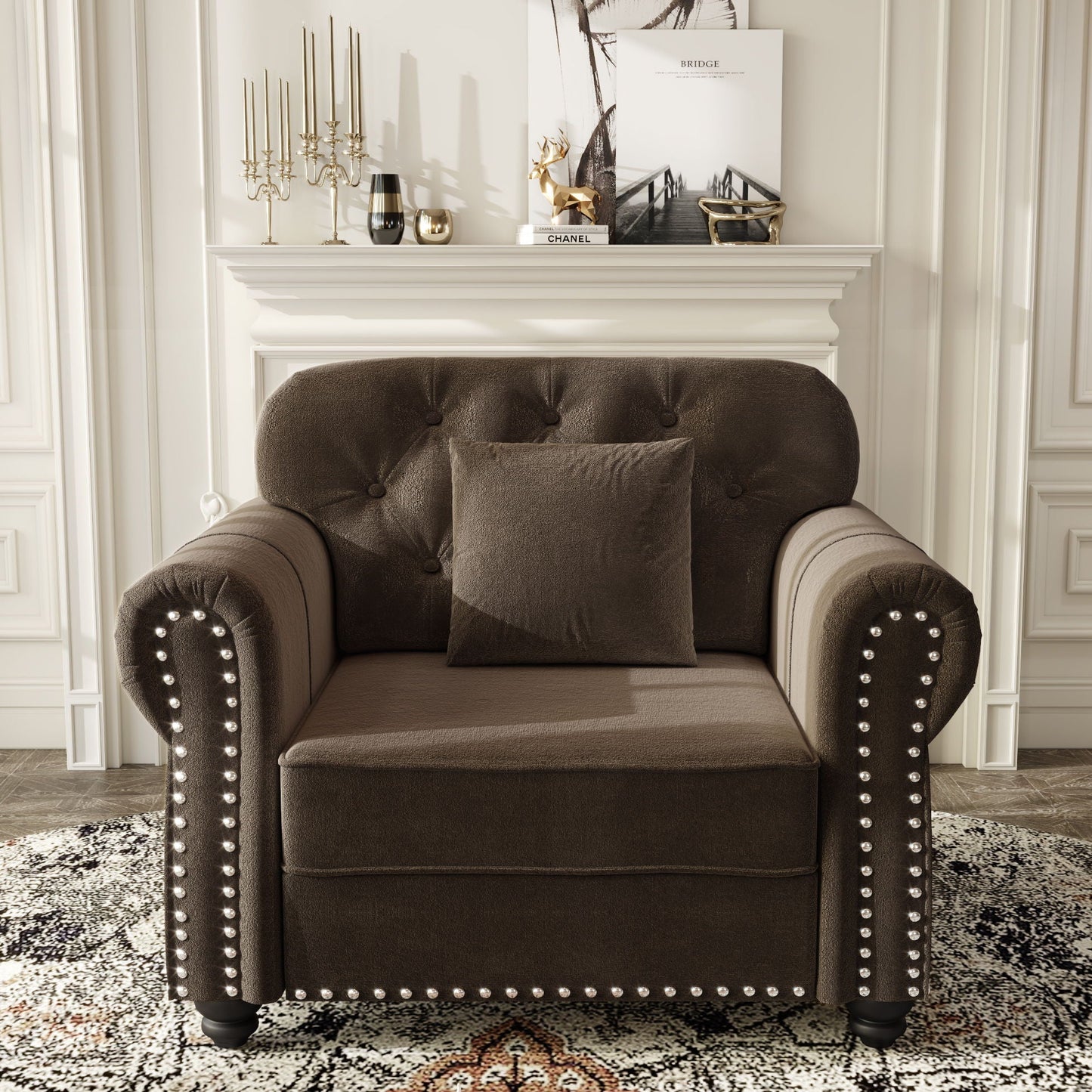Sofa With Nailhead Trim And Rolled Armrests
