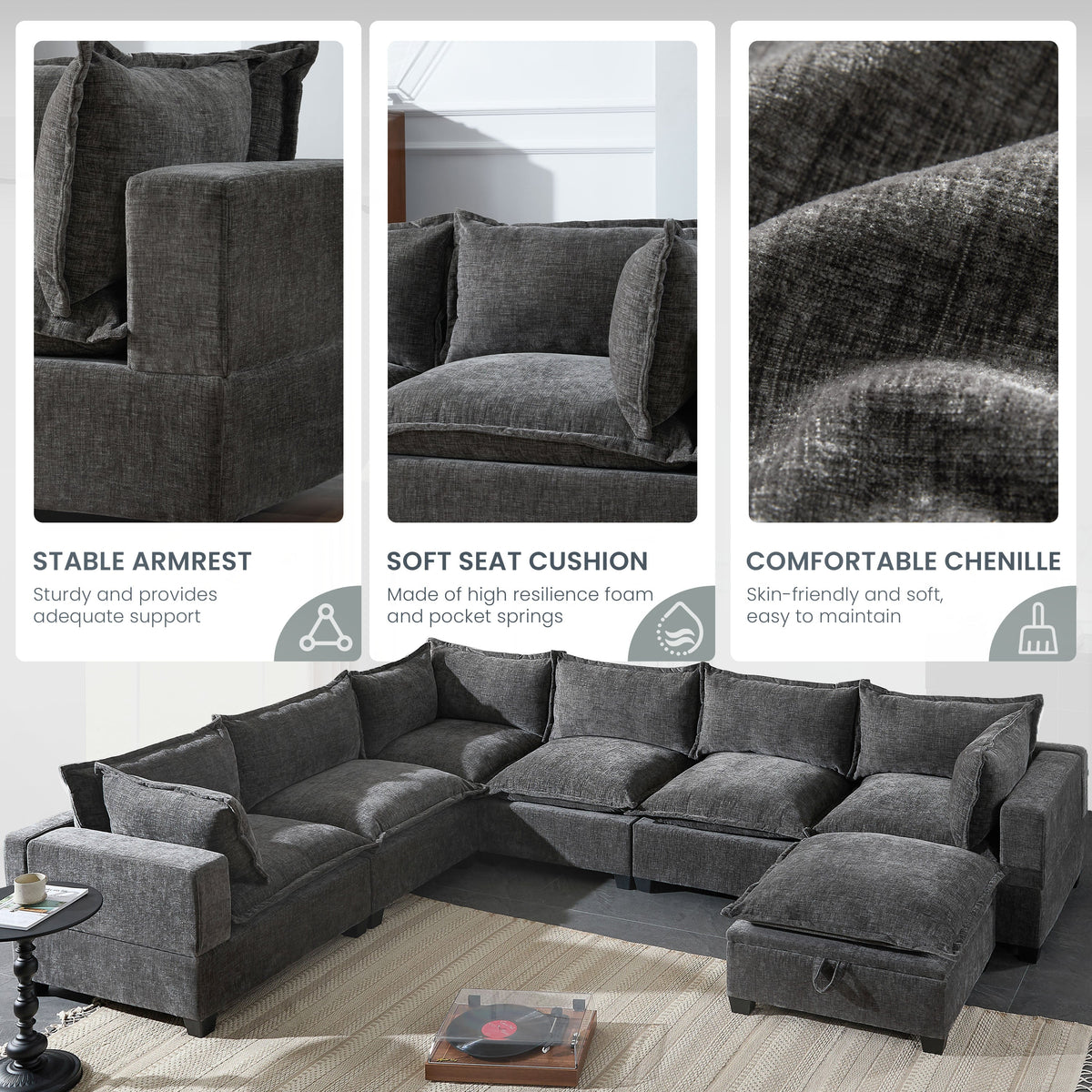 117.5'' Modular Sectional Sofa with Movable Storage Ottoman