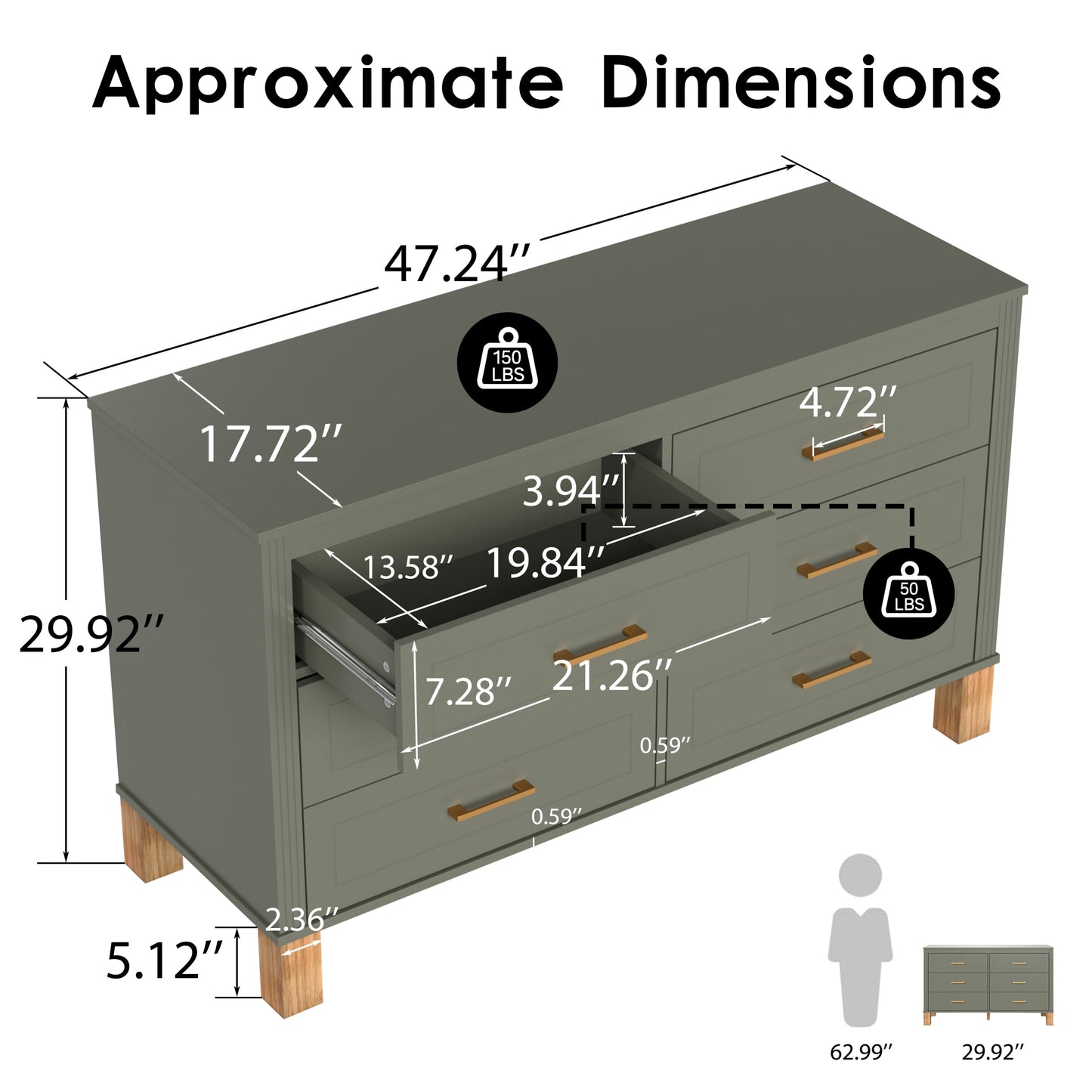 6-Drawer Double Dresser in Olive