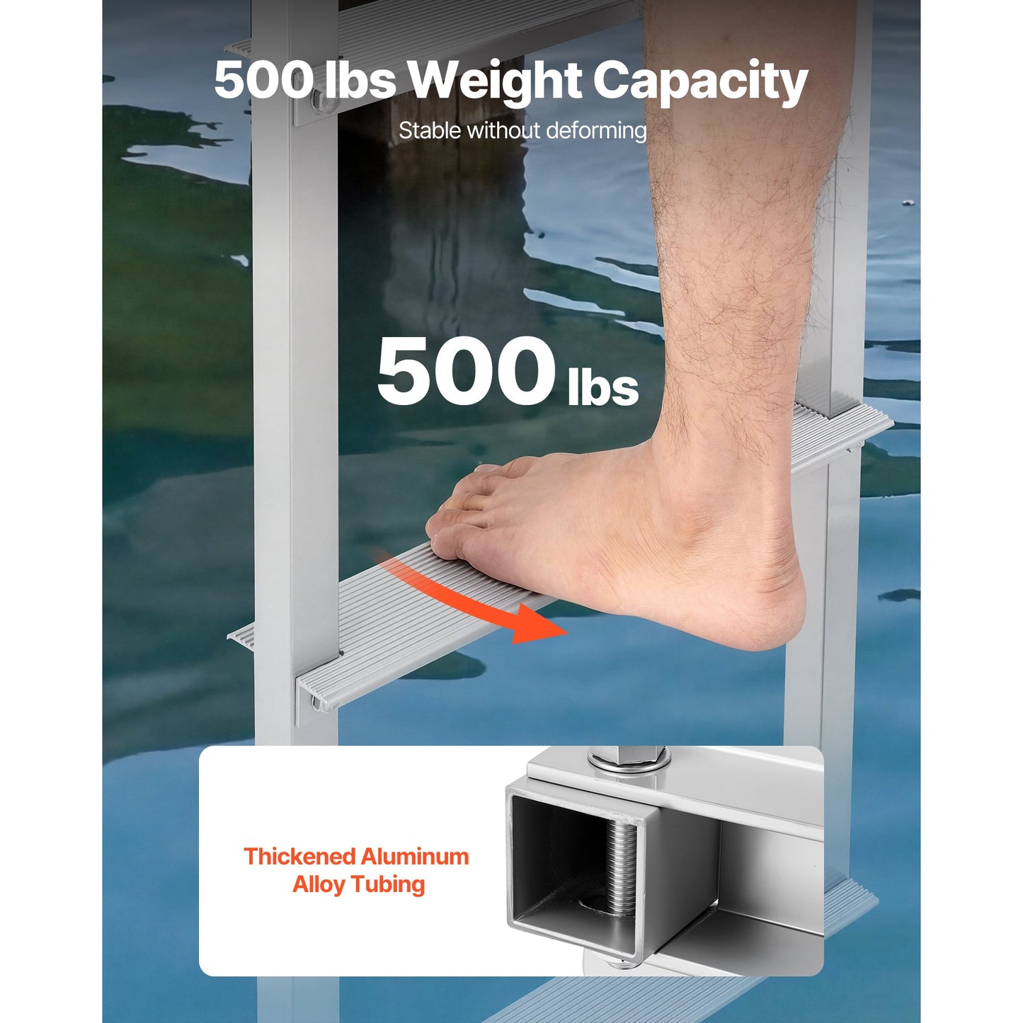 Removable Dock Ladder, 4 Steps, Aluminum Alloy Pontoon Boat Swim Ladder