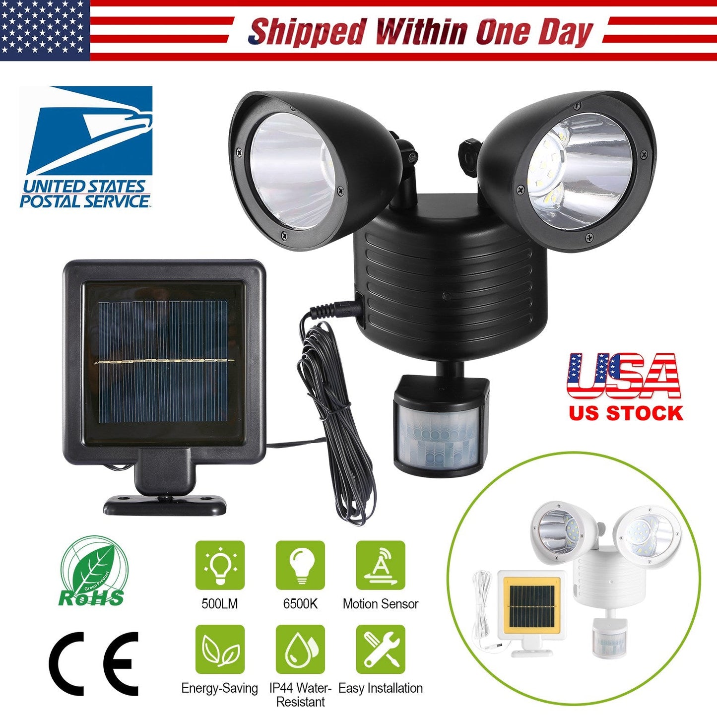 Solar Lights 22LEDs Outdoor Security Lights Motion Sensor IP44 Water-Resistant 360¡ Rotatable Dual Heads Solar Wall Light for Entryways Stairs Yard Ga