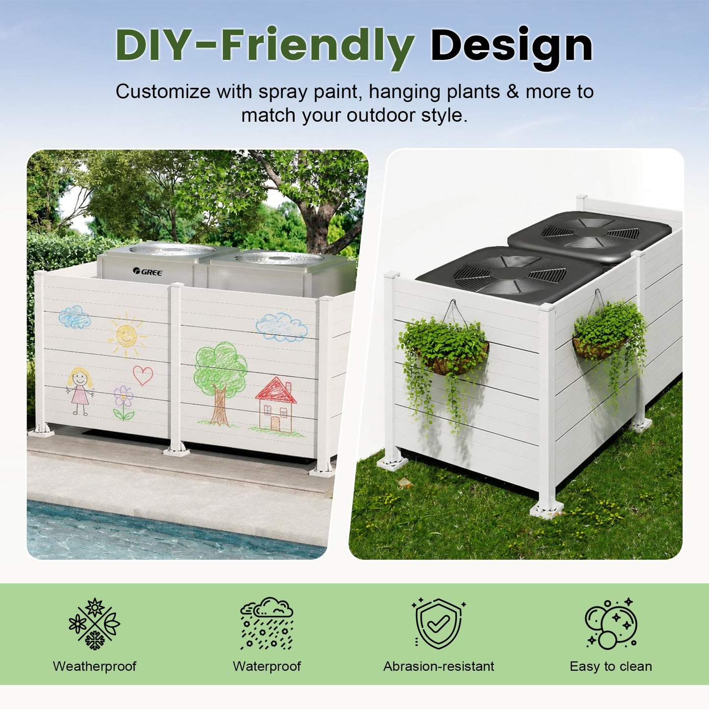 50" W x 49" H Outdoor Privacy Screen, Air Conditioner Fence, All-Weather Vinyl Privacy Fence Screens with Aluminum